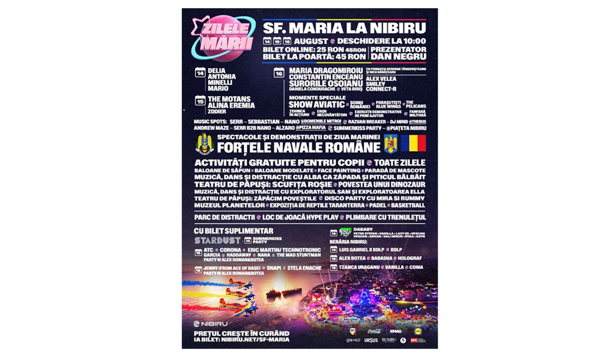 Zilele Mării la NIBIRU: Demonstrații ale Forțelor Navale, show aviatic, activități pentru copii și muzică live! Vezi aici o parte dintre suprizele ce-i așteaptă pe vizitatori