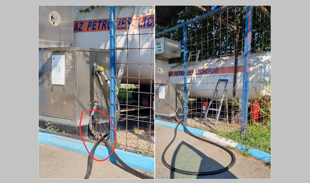 FOTO SESIZARE: Un racord improvizat la stația GPL de lângă Liceul Ioan Cotovu din Hârșova seamănă panică în rândul cetățenilor!