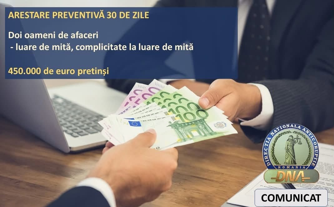 Mită de 450.000 de euro pentru un proiect de stocare a energiei. Două persoane au fost arestate