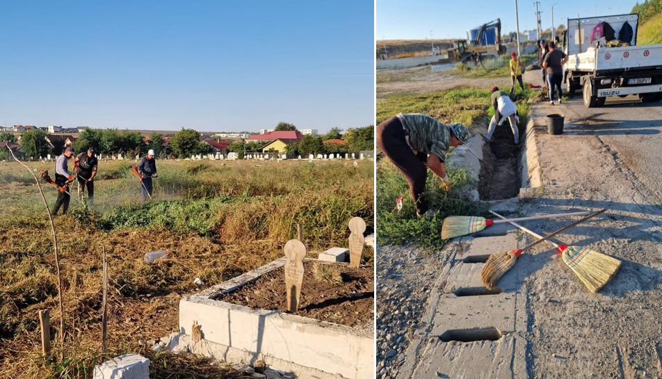 FOTO Echipele de la Gospodărie Comunala Valu lui Traian continuă lucrările de întreținere a localității