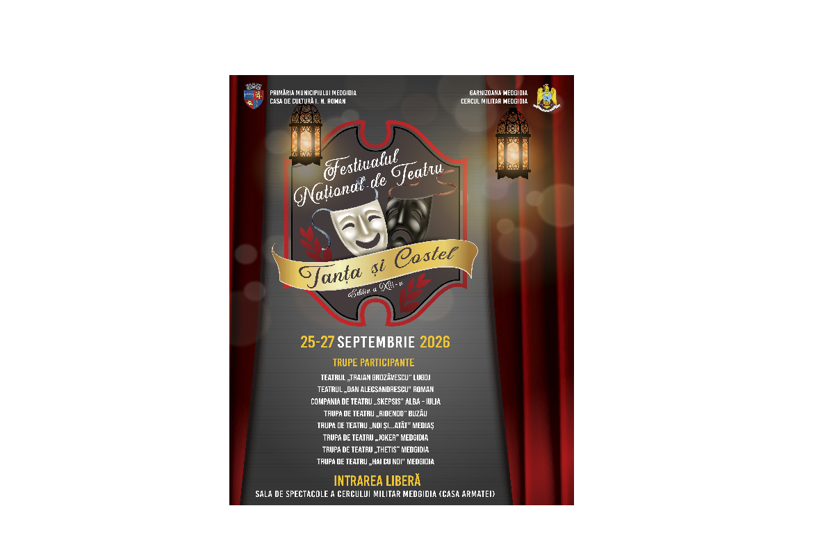 Tanța și Costel, festivalul de teatru care debutează vineri la Medgidia, se desfășoară cu intrarea liberă