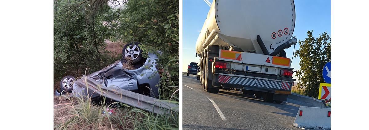 Accidente rutiere în județul Tulcea: O mașină s-a răsturnat pe DJ 222C, un TIR a intrat în sensul giratoriu de pe DN 22, în zona Două Cantoane