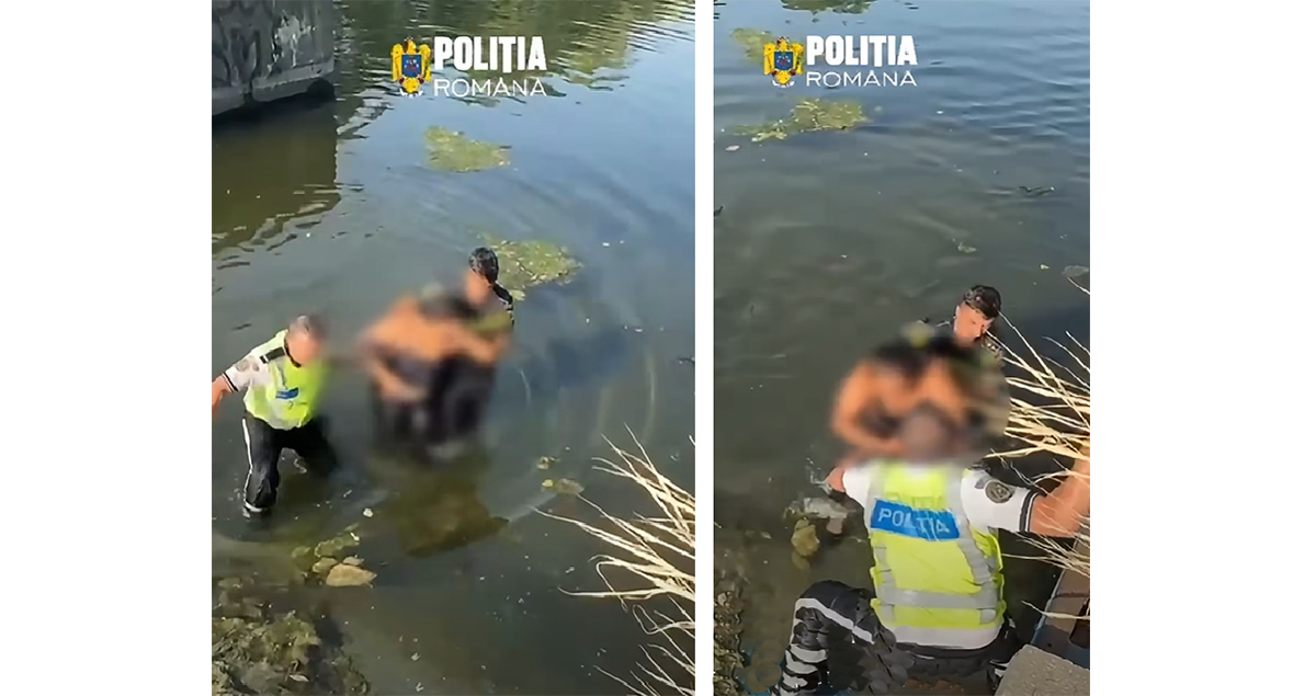 VIDEO Alarmă 112: O femeie a fost salvată din apă de doi polițiști rutieri