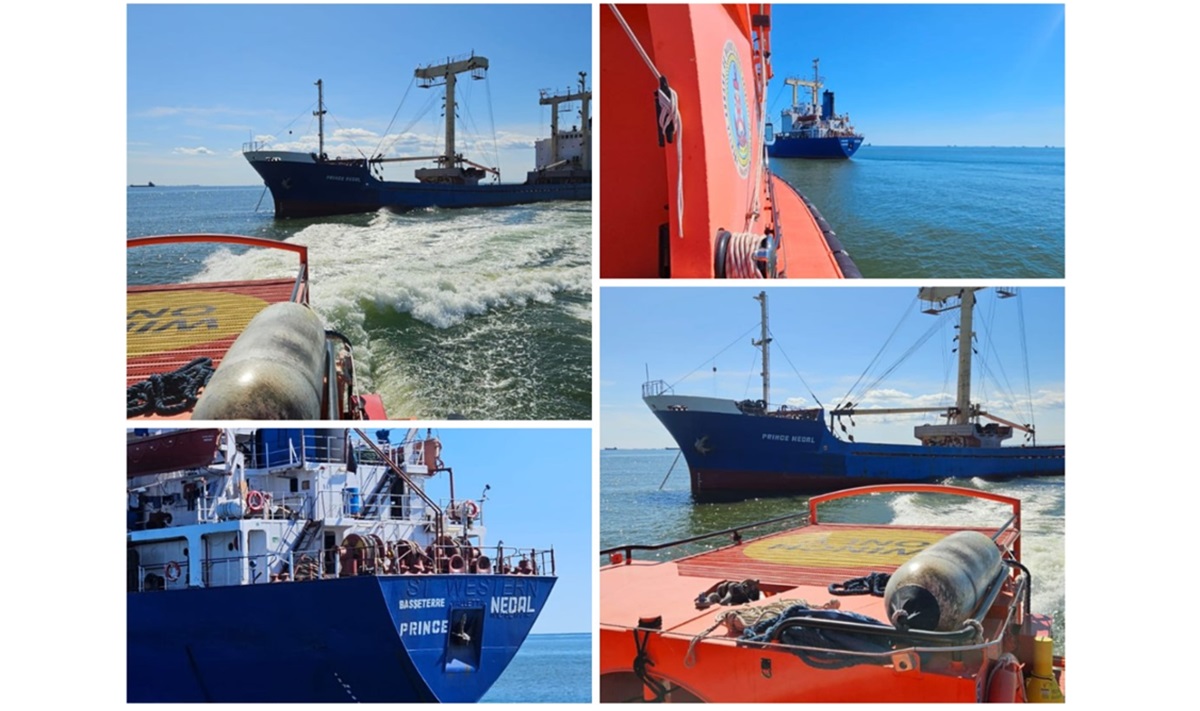 Salvare pe mare, aproape de Portul Sulina! Un echipaj ARSVOM preia un navigator de la bordul vasului Prince Nedal