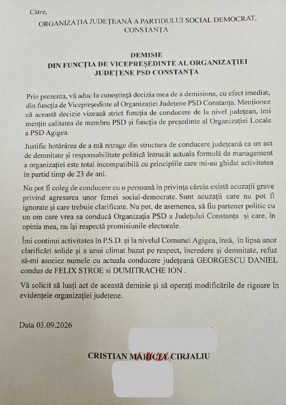 Cristian Cîrjaliu demisie PSD Constanța vicepreședinte