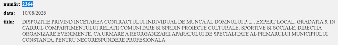 dispoziție primar Lucian Petre Primăria Constanța