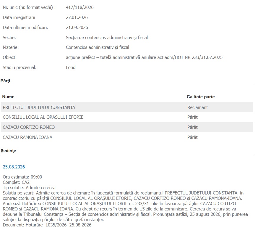 proces Consiliul Local Eforie