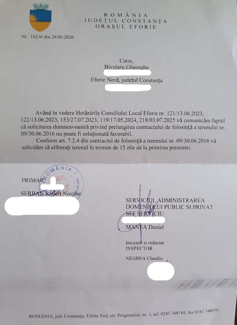 răspuns Primăria Eforie - Gheorghe Bivolaru